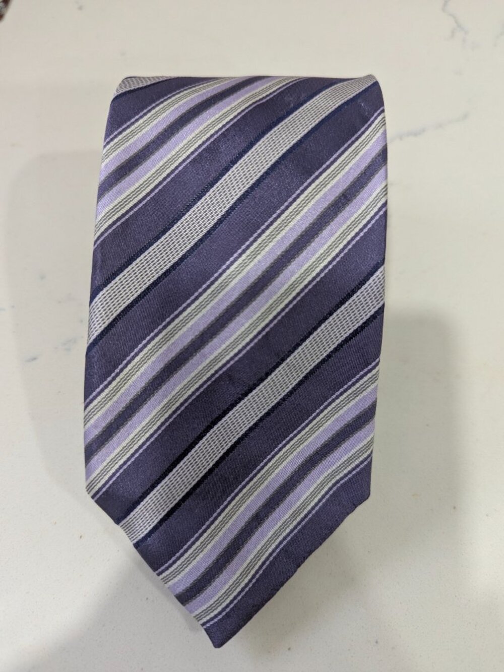 Tino Cosma for Harry Rosen striped tie refined purple grey palette Italy 3"